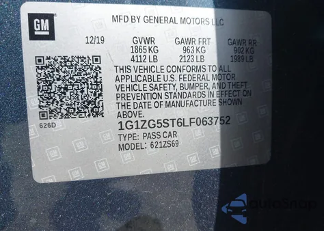 2020 Chevrolet Malibu Fwd Rs z USA, uszkodzony, nr VIN 1G1ZG5ST6LF063752